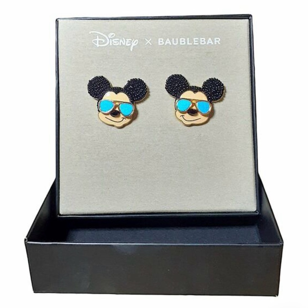 Disney x BaubleBar Mickey Mouse with Blue Sunglasses Stud Earrings – New In Box